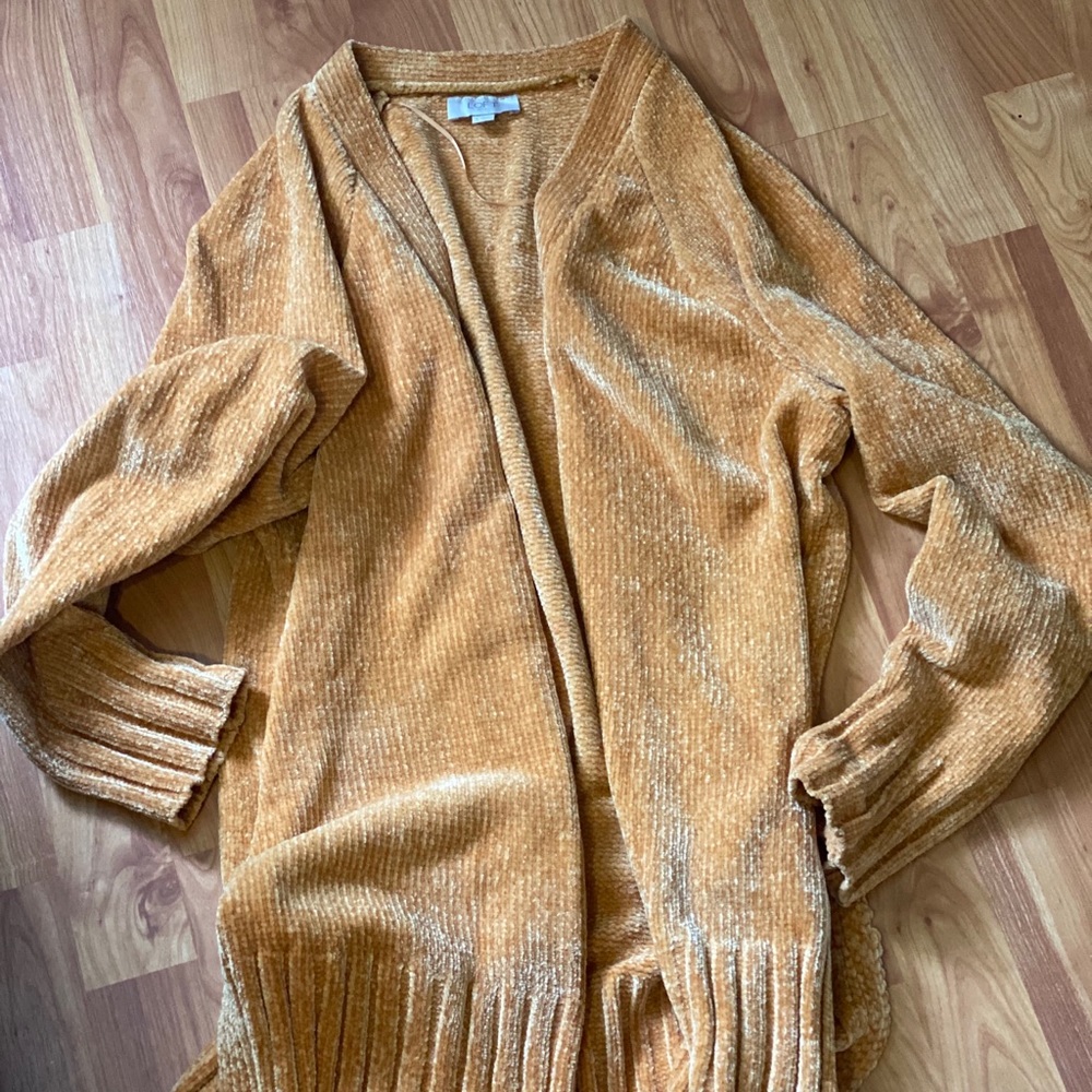 Mustard green long cardigan